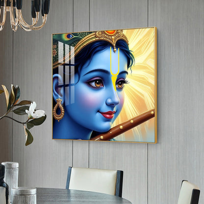 Shri Krishna Govind Glass Finish Square Wall Art