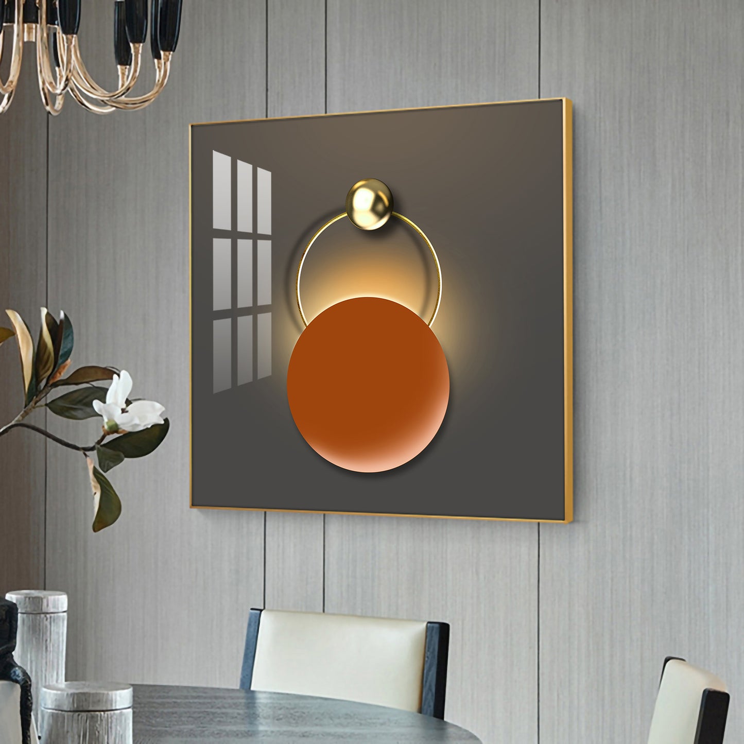 The Hanging Sun Glass Finish Square Wall Art