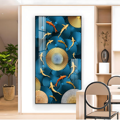 Blue Serenity Glass Finish Vertical Wall Art