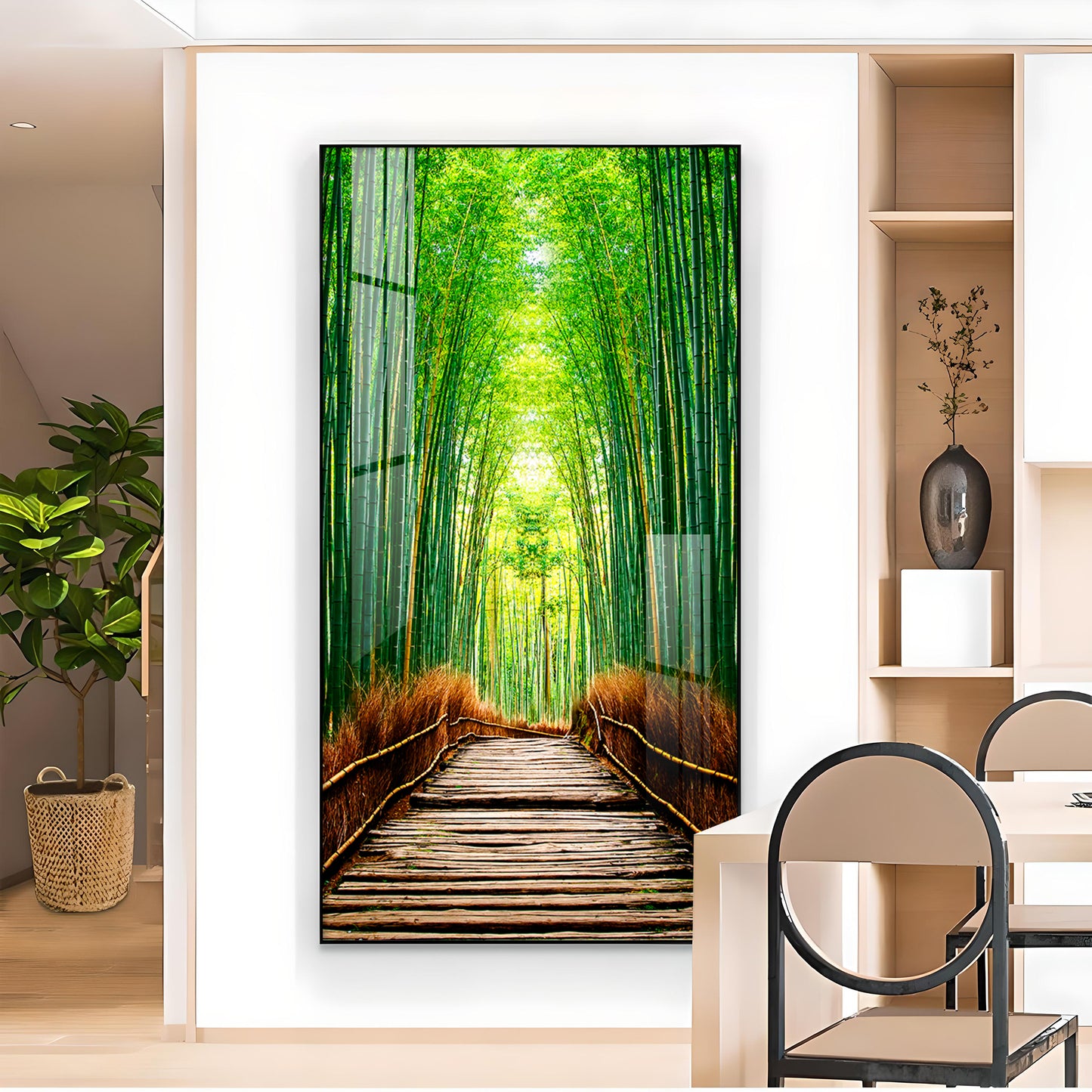 Harmony in Bamboo Trails Glass Finish Vertical Wall Art