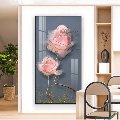 Floral Elegance Glass Finish Vertical Wall Art