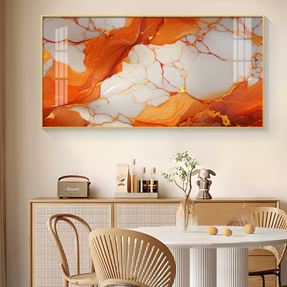 Marble Ink Orange Glass Finish Horizontal Wall Art