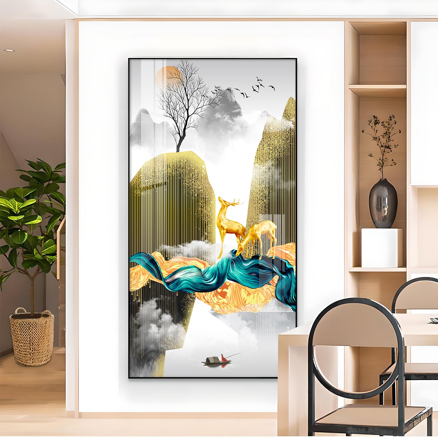 Deer In The Sky Glass Finish Vertical Wall Art