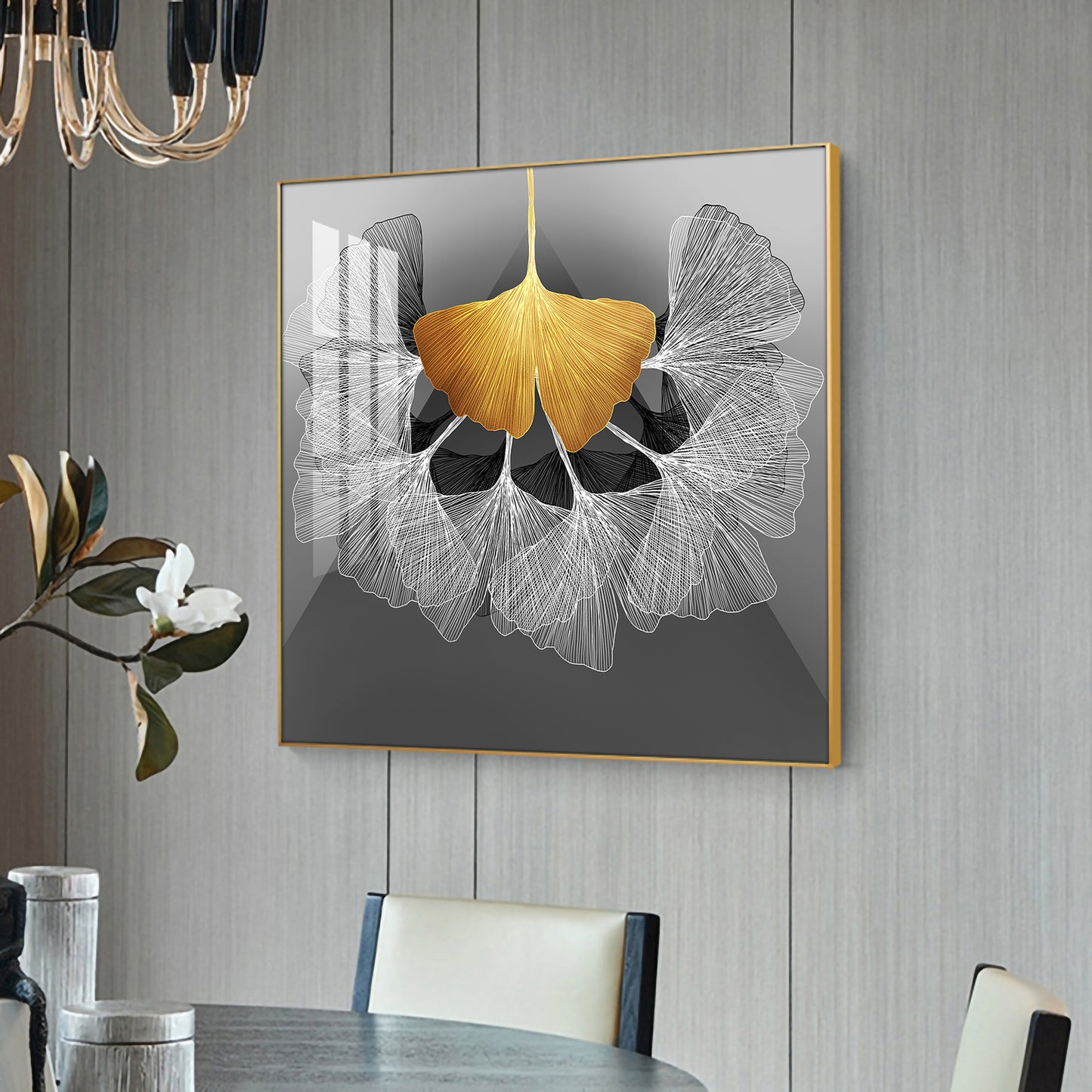 Ginkgo Leaf Glass Finish Square Wall Art