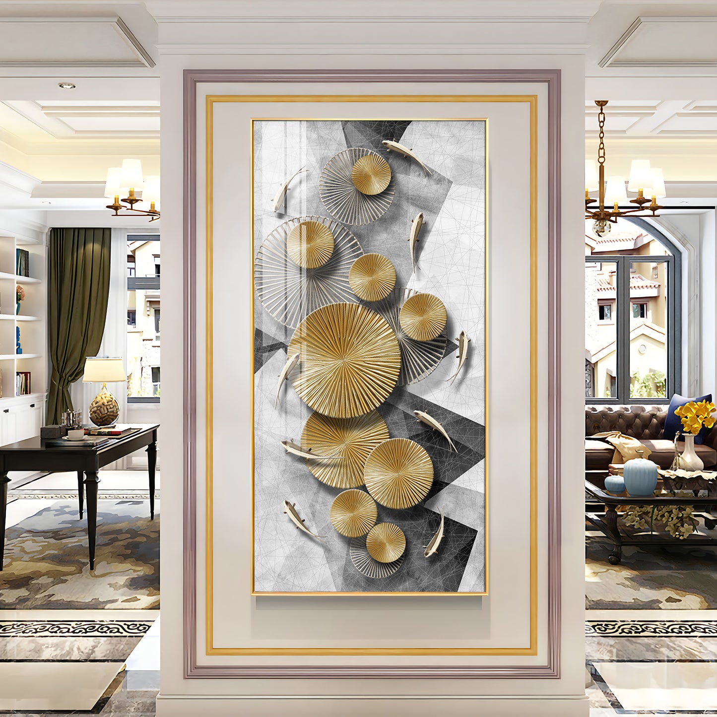 Opulent Whispers Glass Finish Vertical Wall Art