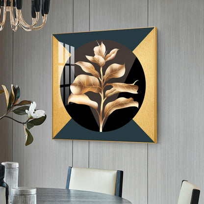 Golden Leaf Glass Finish Square Wall Art