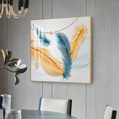 Radiant Blue and Yellow Plume Glass Finish Square Wall Art