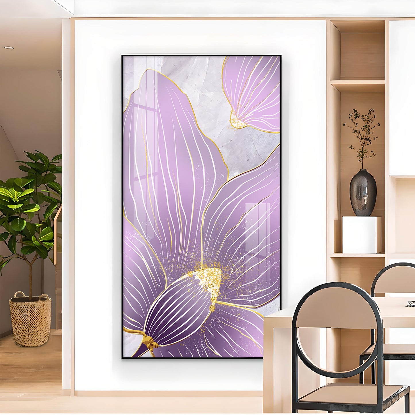 Purple Orchid Glass Finish Vertical Wall Art