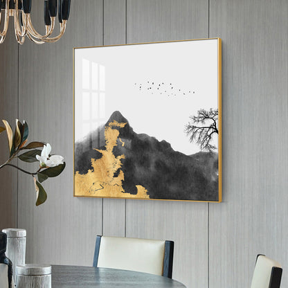 Golden Abyss Glass Finish Square Wall Art