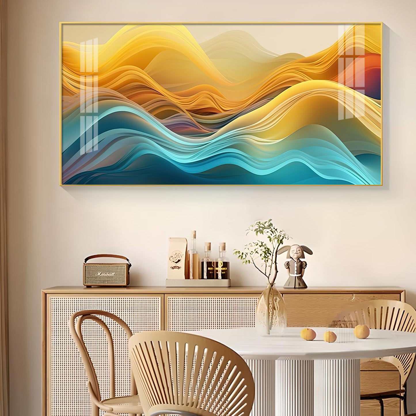 Waves Elegance Glass Finish Horizontal Wall Art