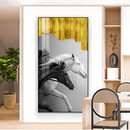 Running Stallions Glass Finish Vertical Wall Art