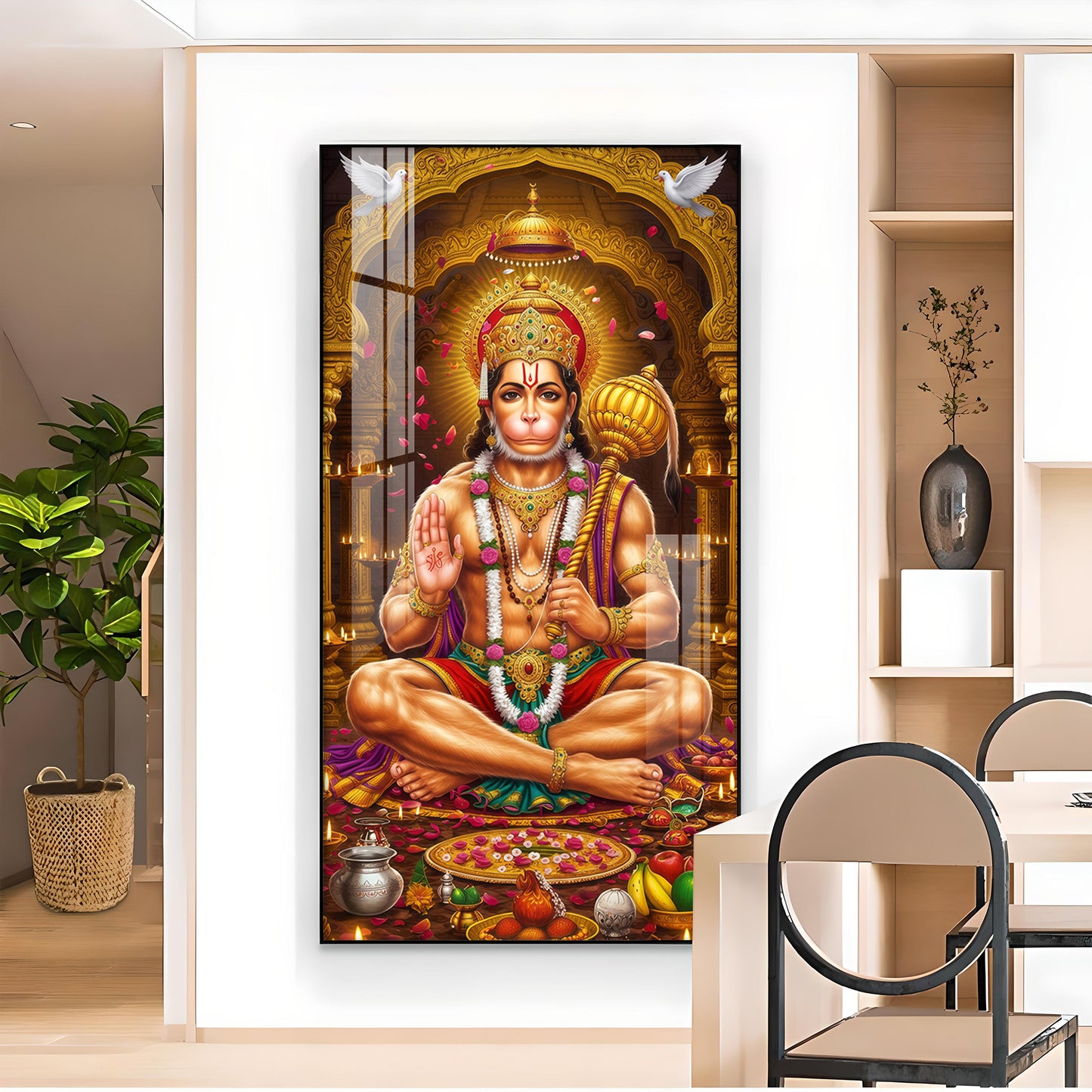 Spiritual Hanuman Ji Glass Finish Vertical Wall Art