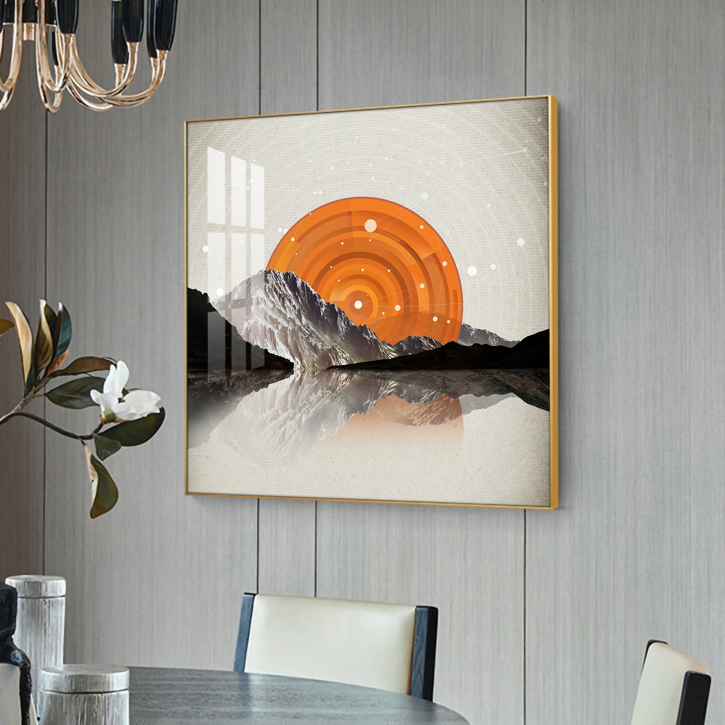 Sunlit Peaks Glass Finish Square Wall Art