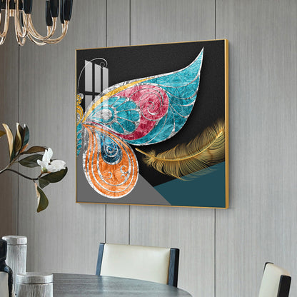 Chromatic Feather Glass Finish Square Wall Art