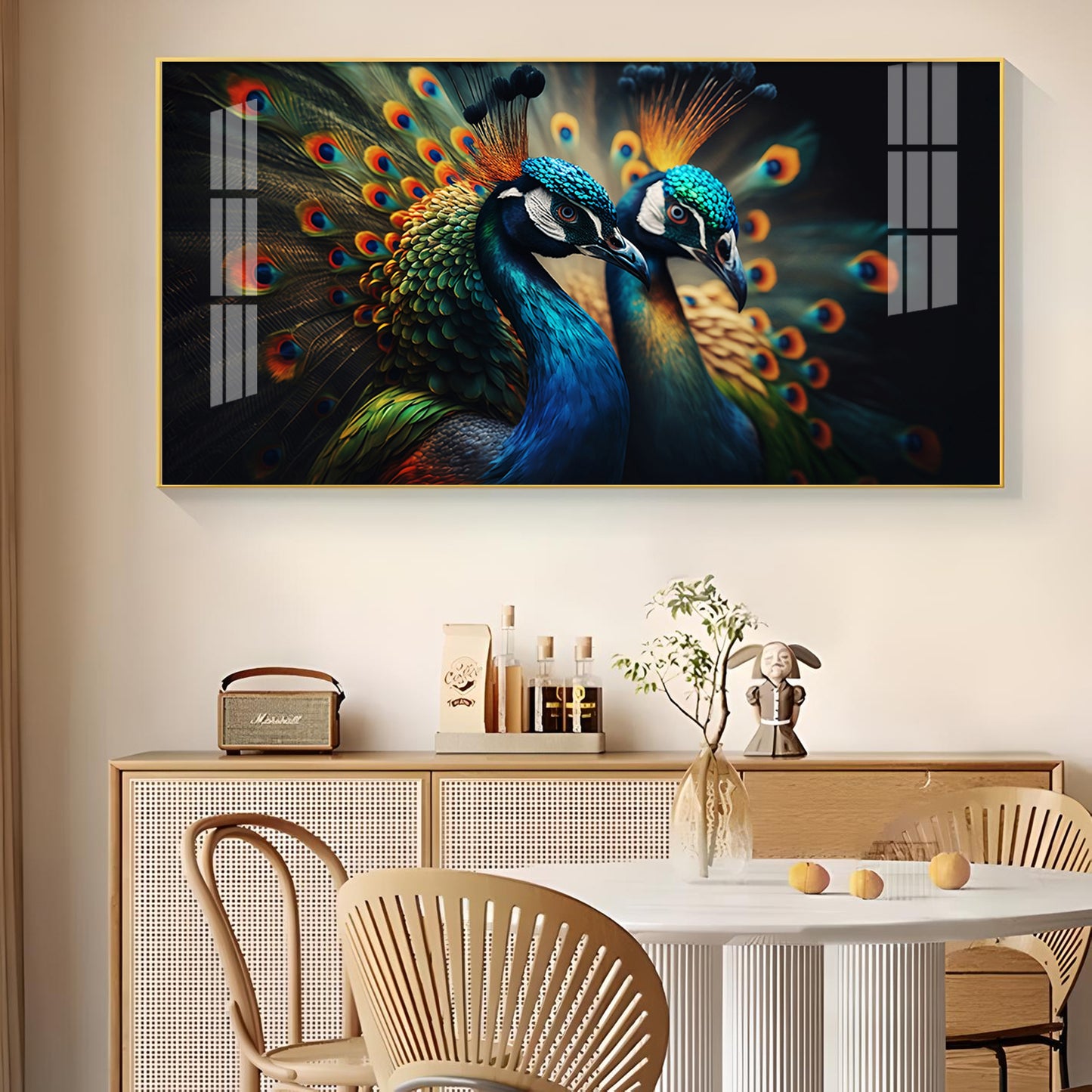 Peacock Duo Glass Finish Horizontal Wall Art