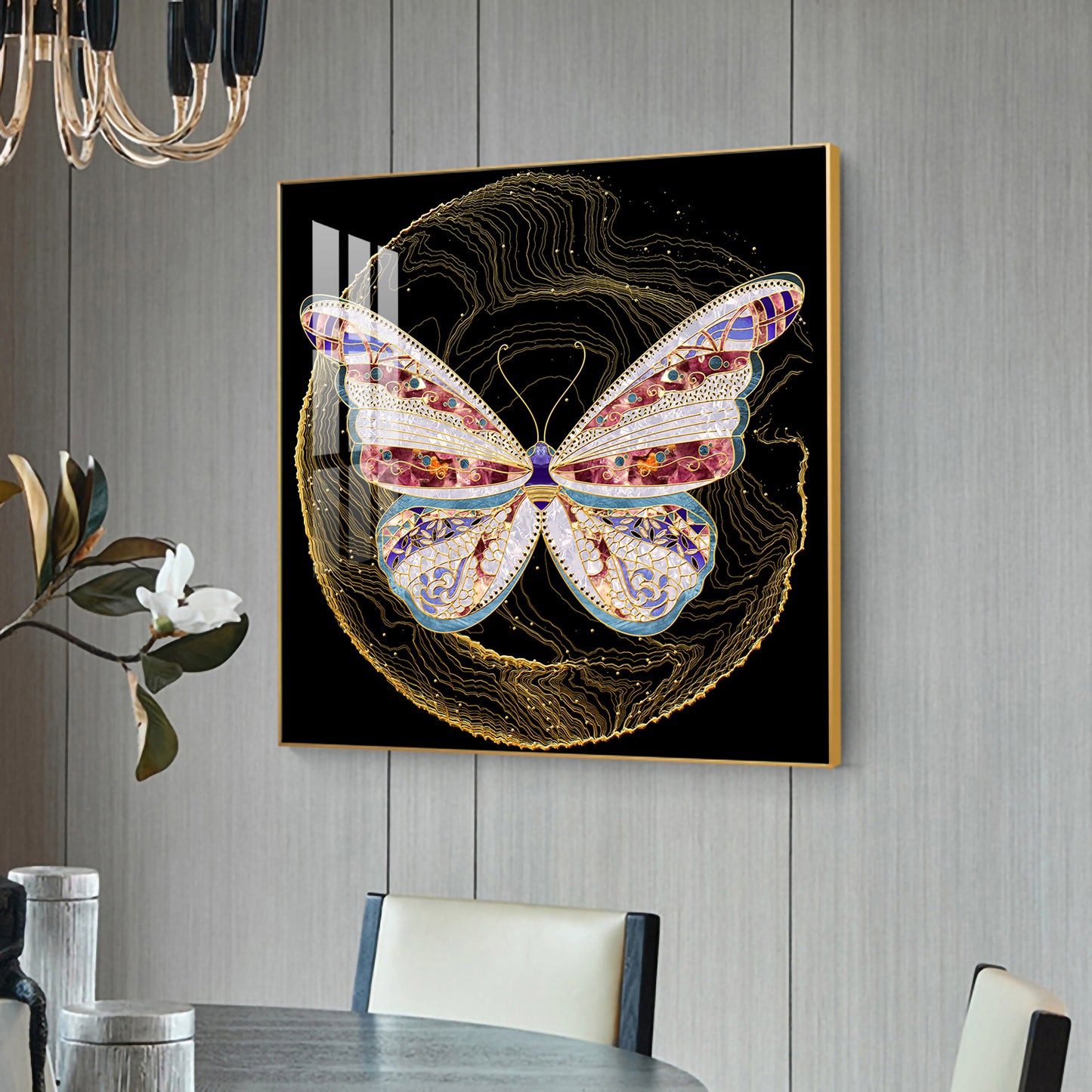 Nocturnal Wings Glass Finish Square Wall Art