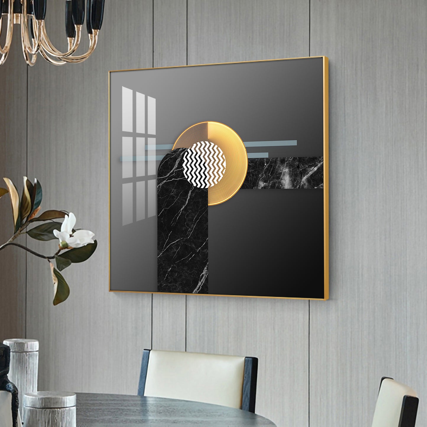 Black and Gold Glass Finish Square Wall Art