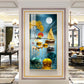 Boat and Deer Glass Finish Vertical Wall Art