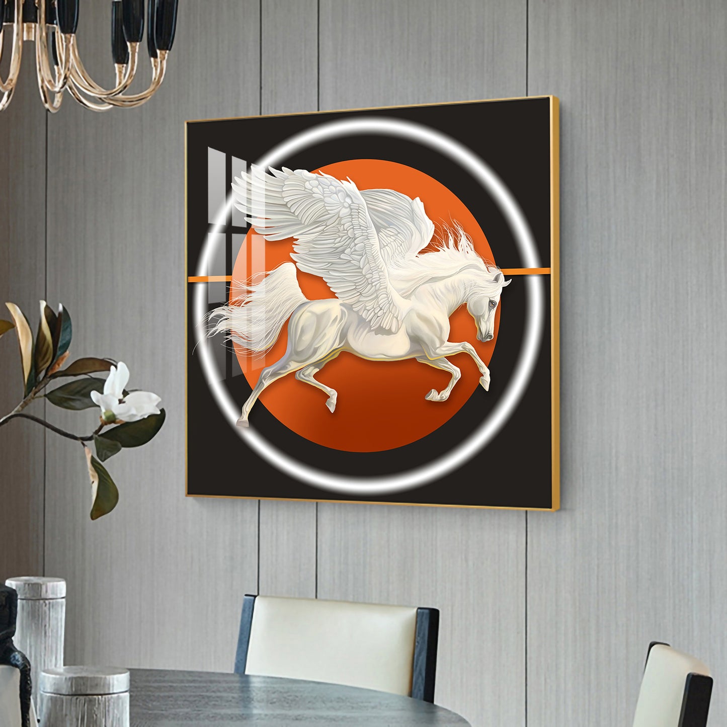 Ethereal Pegasus Glass Finish Square Wall Art