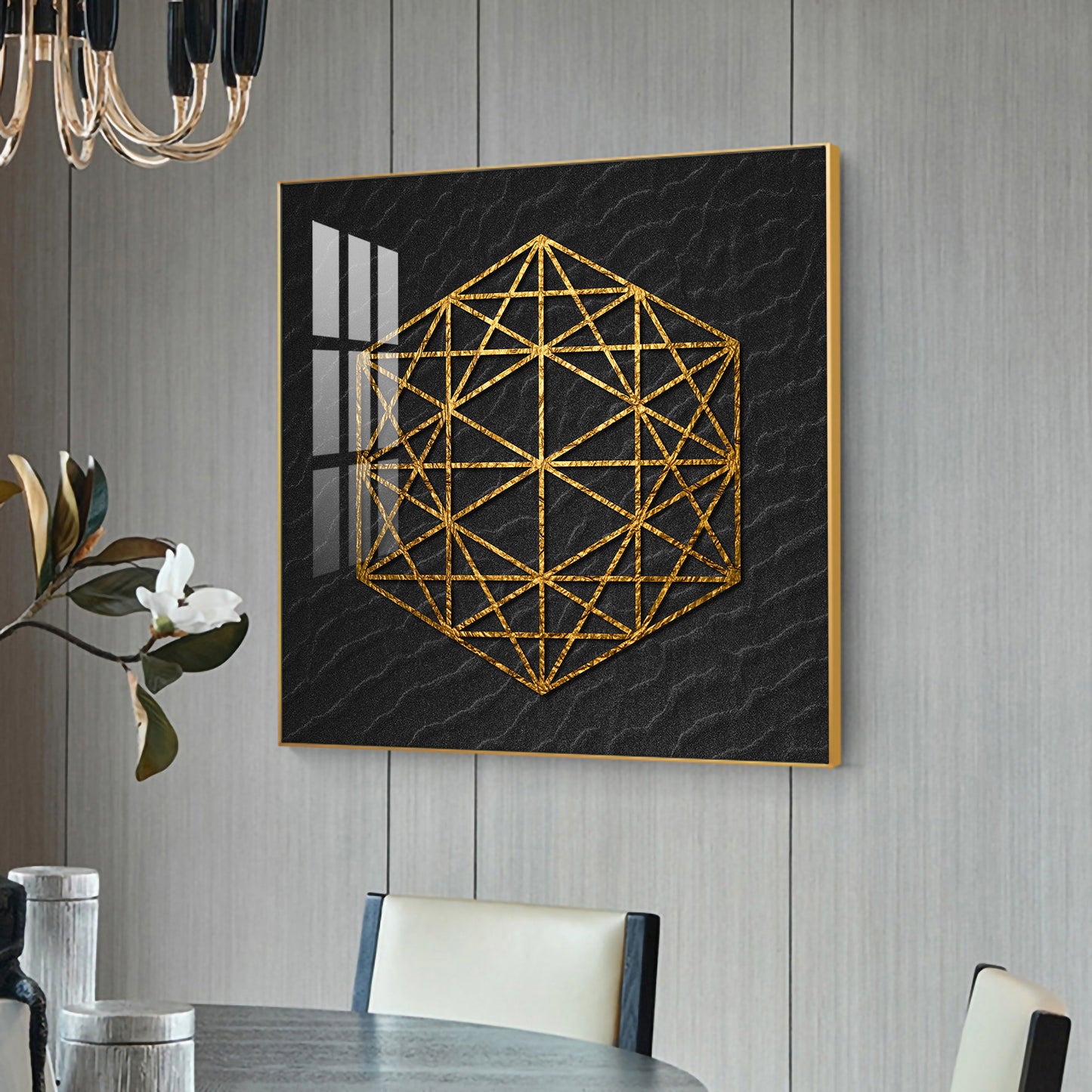 Geometric Elegance Glass Finish Square Wall Art