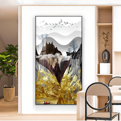 Gilded Mountain Essence Glass Finish Vertical Wall Art