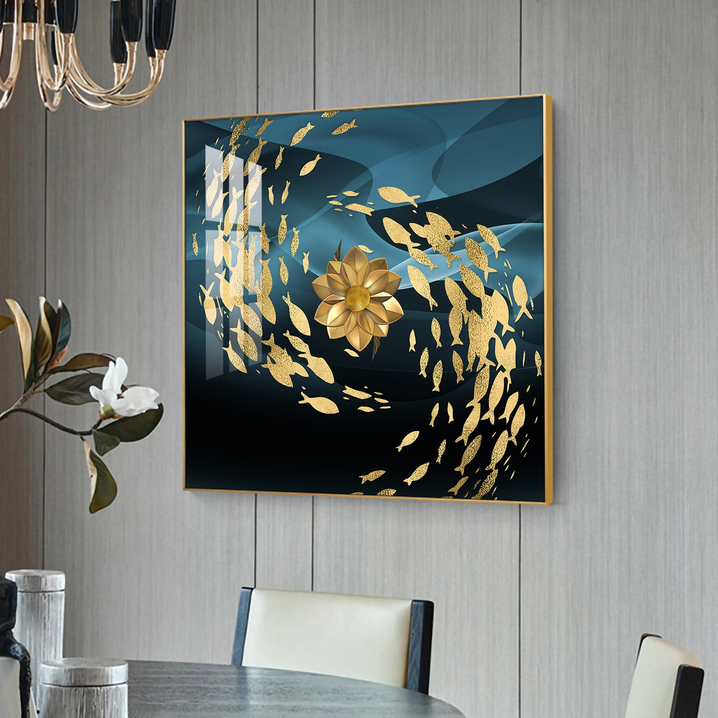 Ethereal Fishes Glass Finish Square Wall Art