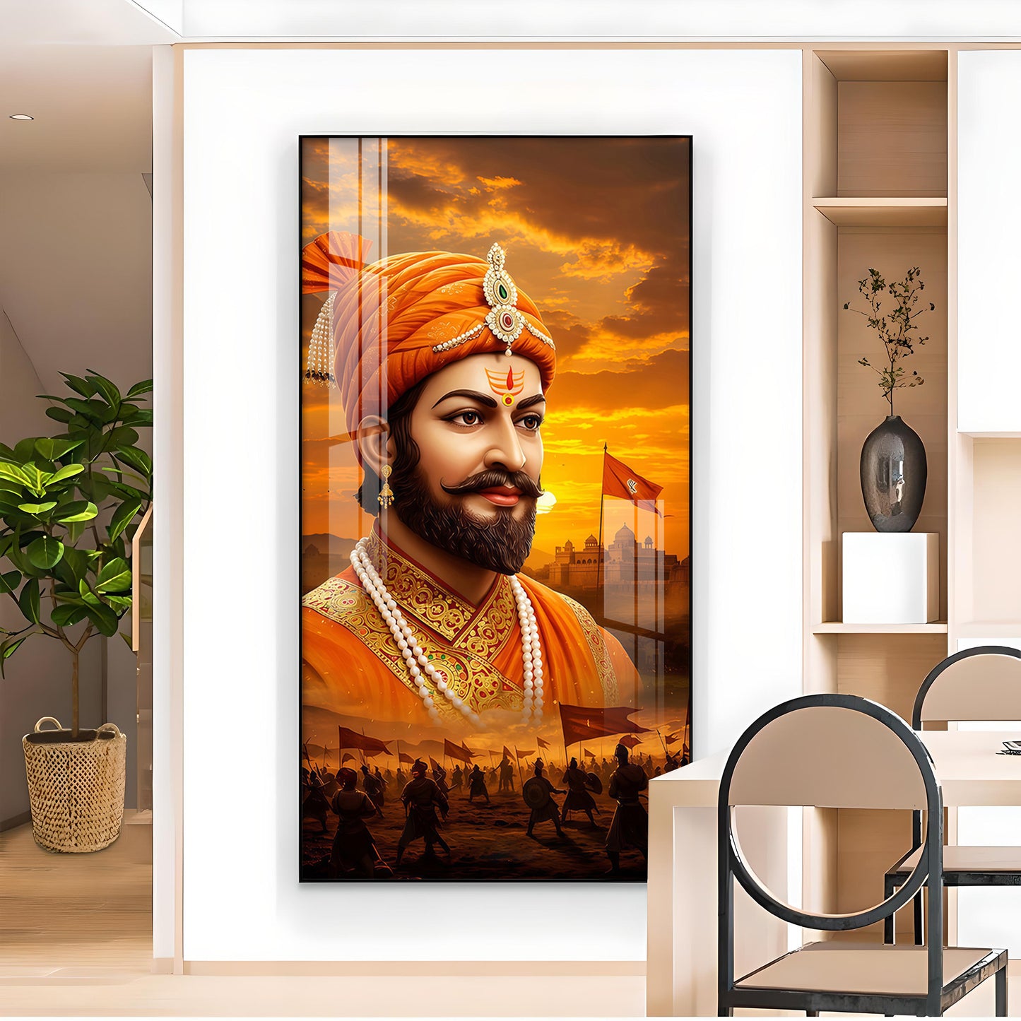 Shivaji Maharaj Glass Finish Vertical Wall Art