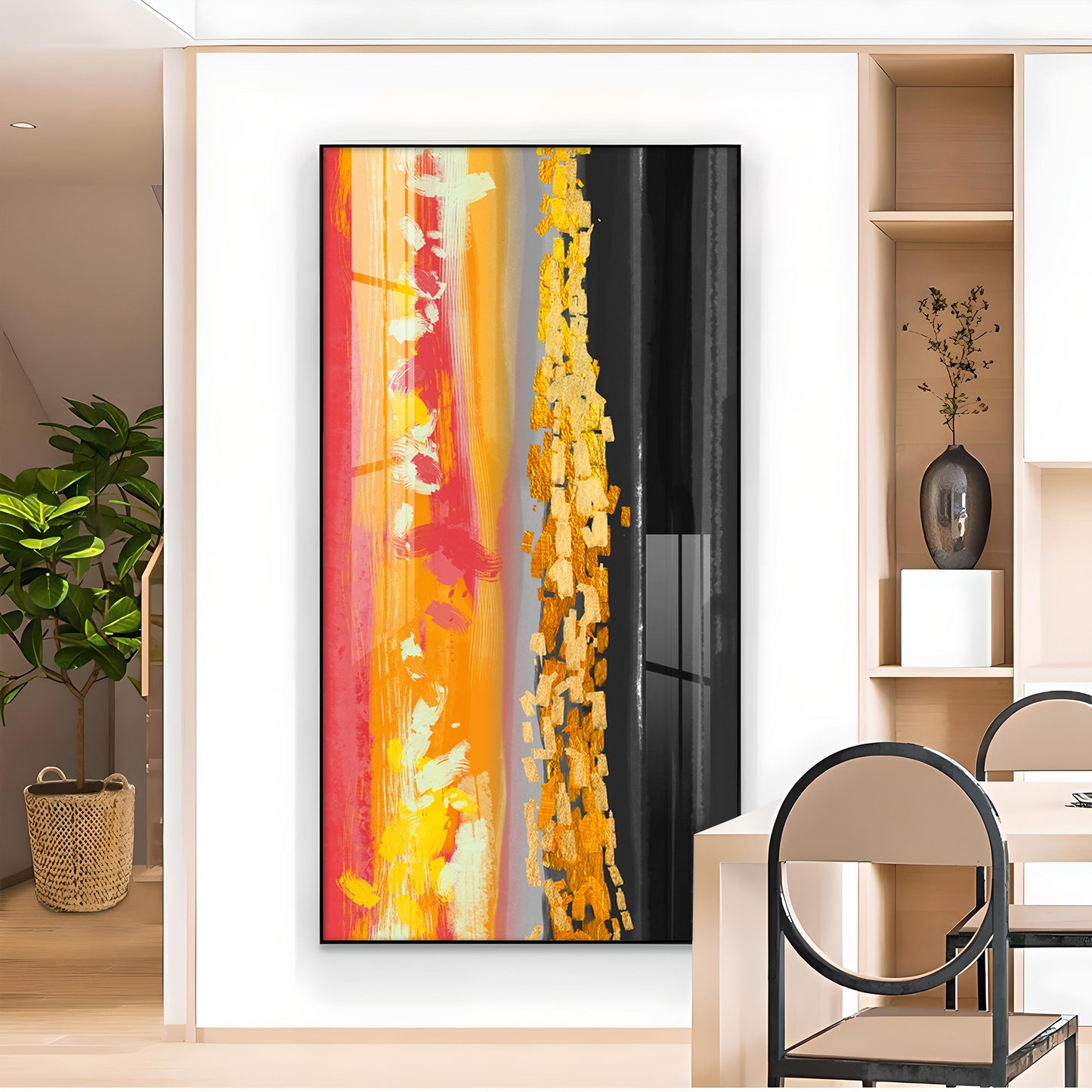 Fiery Essence Glass Finish Vertical Wall Art