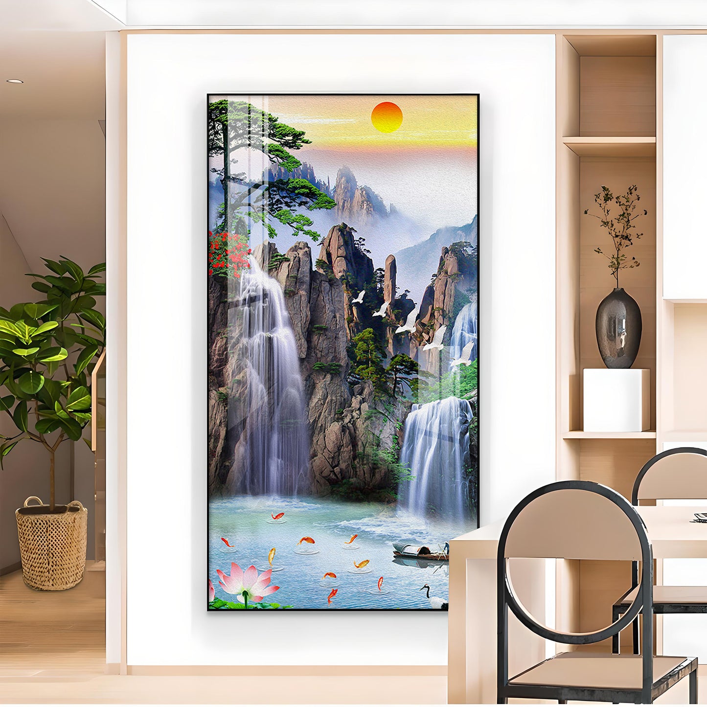 Portrait of Water and Birds Glass Finish Vertical Wall Art