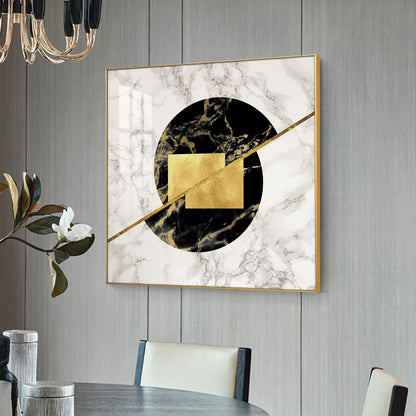 Gold-Infused Black Marble Glass Finish Square Wall Art