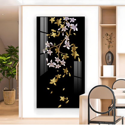 Ivory Bloom Glass Finish Vertical Wall Art