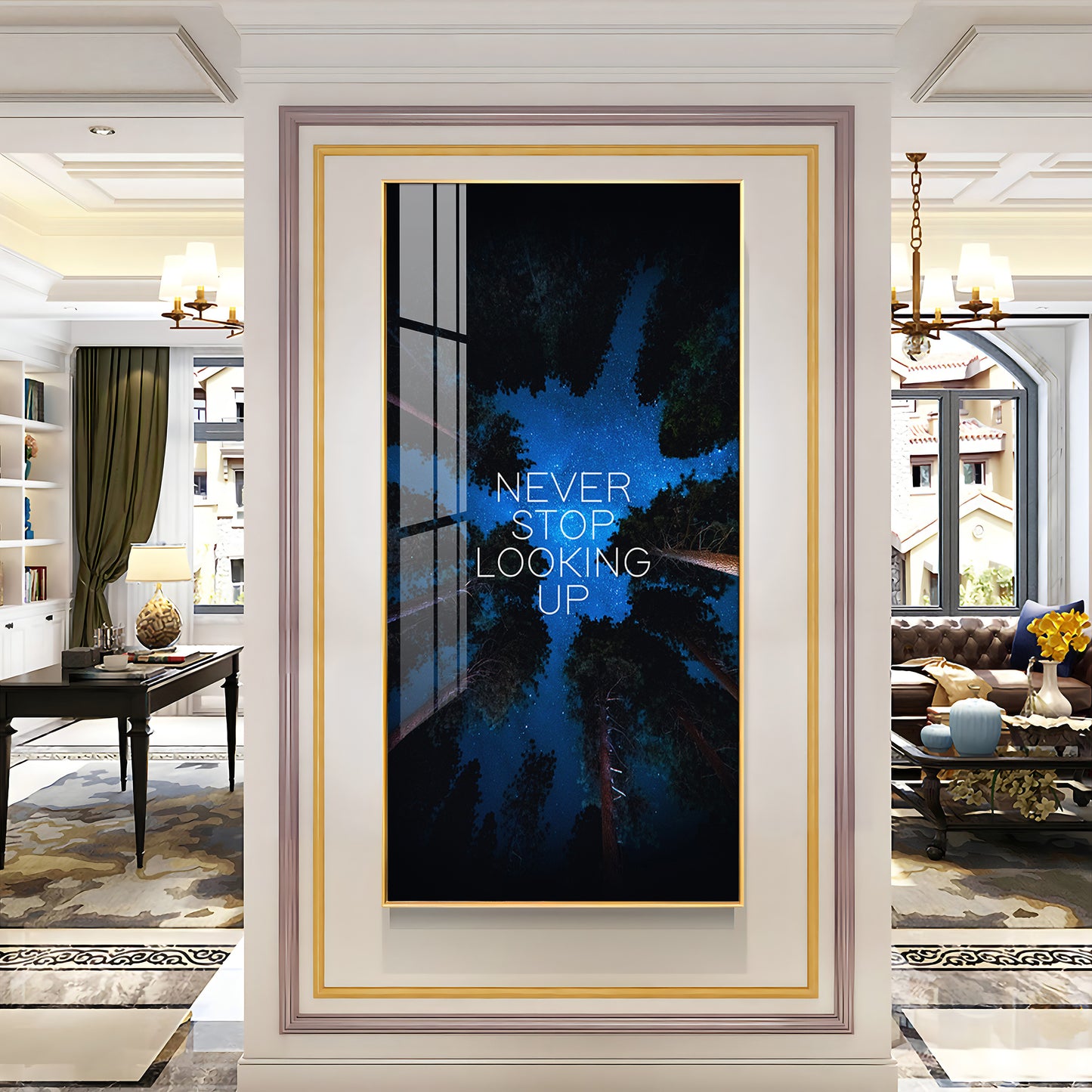 Never Stop Looking Up Motivational Glass Finish Vertical Wall Art