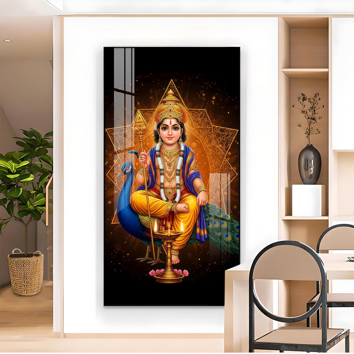 Divine Lord Murugan Ji Glass Finish Vertical Wall Art