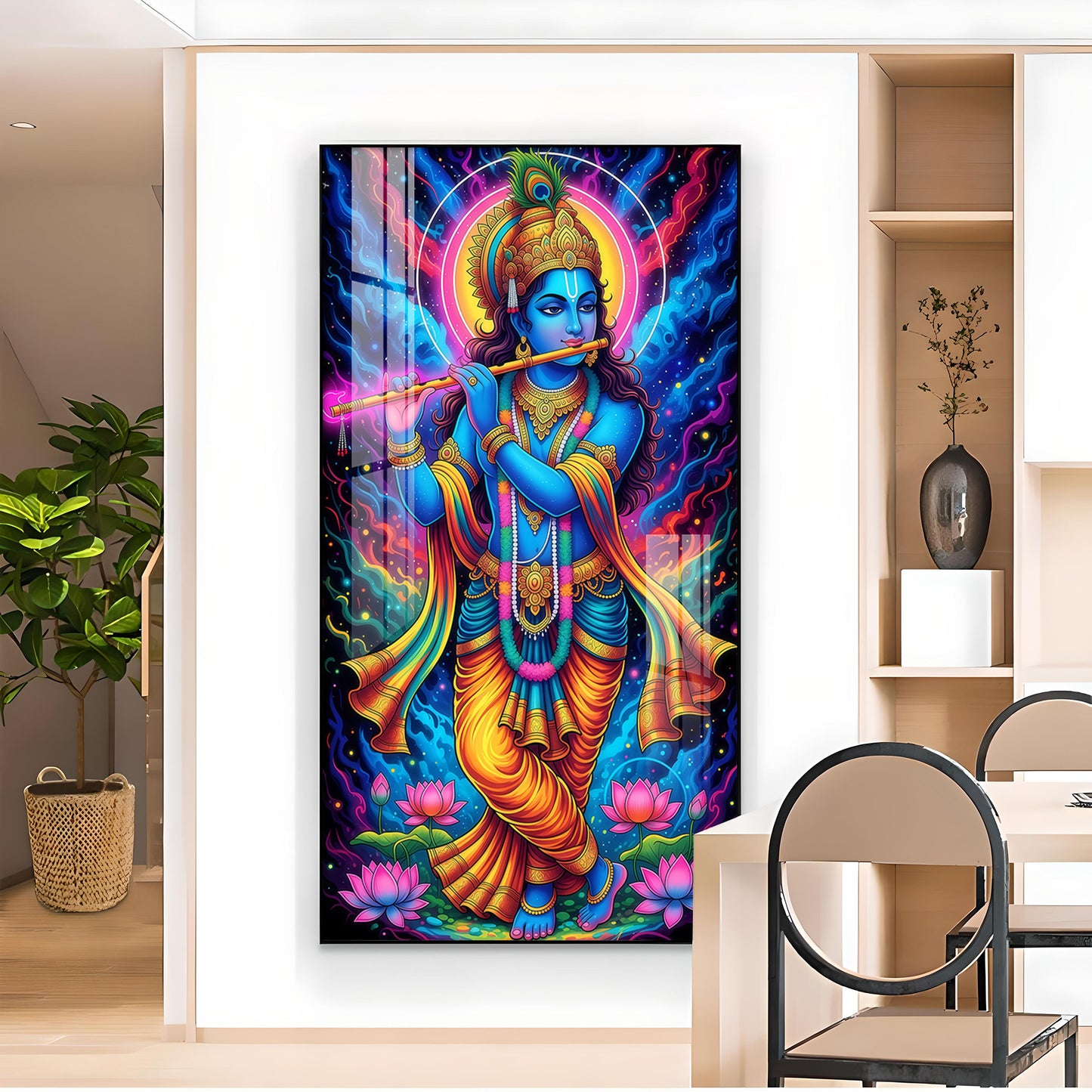 Jai Shree Krishna Glass Finish Vertical Wall Art