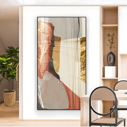 Gold-Red Abstraction Glass Finish Vertical Wall Art