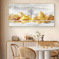 Golden Mountains And Birds Glass Finish Horizontal Wall Art