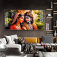 Loving Couple Radha and Krishna Glass Finish Horizontal Wall Art