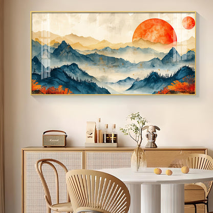 Sunrise In Mountains Glass Finish Horizontal Wall Art