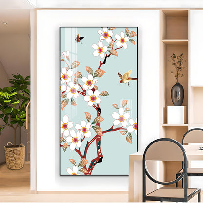 Avian Blossom Glass Finish Vertical Wall Art