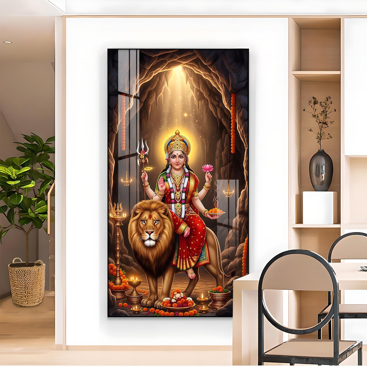 Goddess Maa Durga Glass Finish Vertical Wall Art