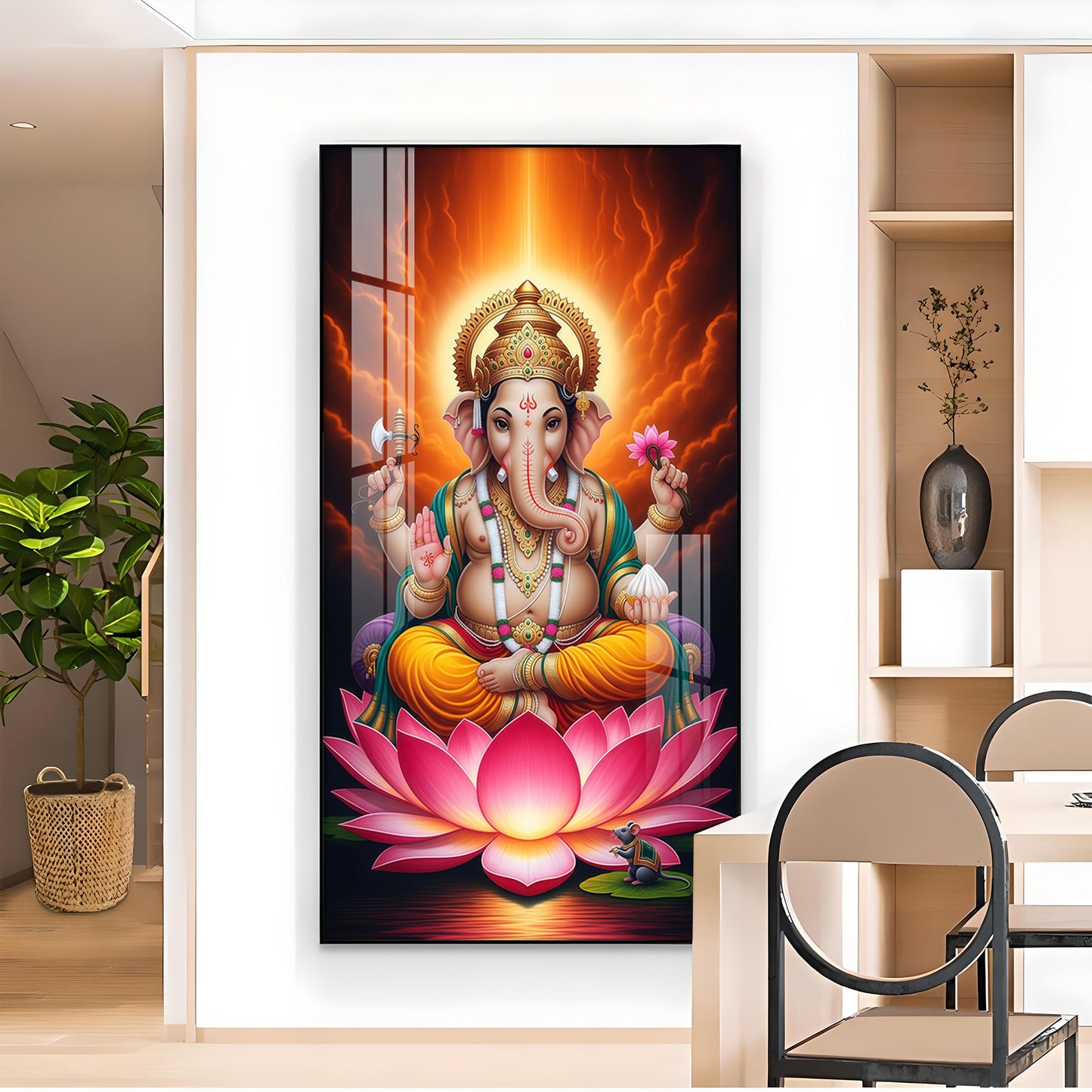 Lord Ganpati Ji Glass Finish Vertical Wall Art