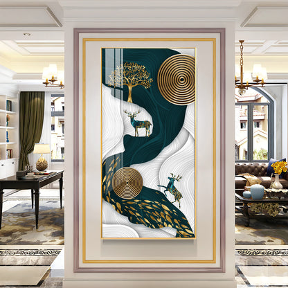 Deer and Tree Glass Finish Vertical Wall Art