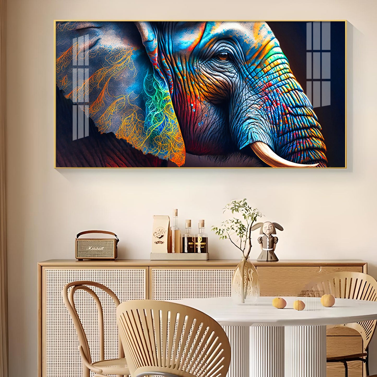 Vibrant Elephant Glass Finish Horizontal Wall Art