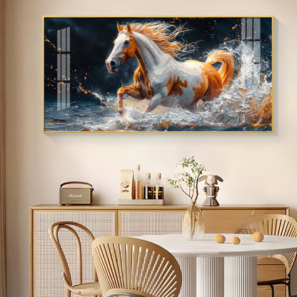 One Horse Running Glass Finish Horizontal Wall Art