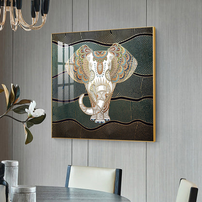 Regal Elephant Portrait Glass Finish Square Wall Art