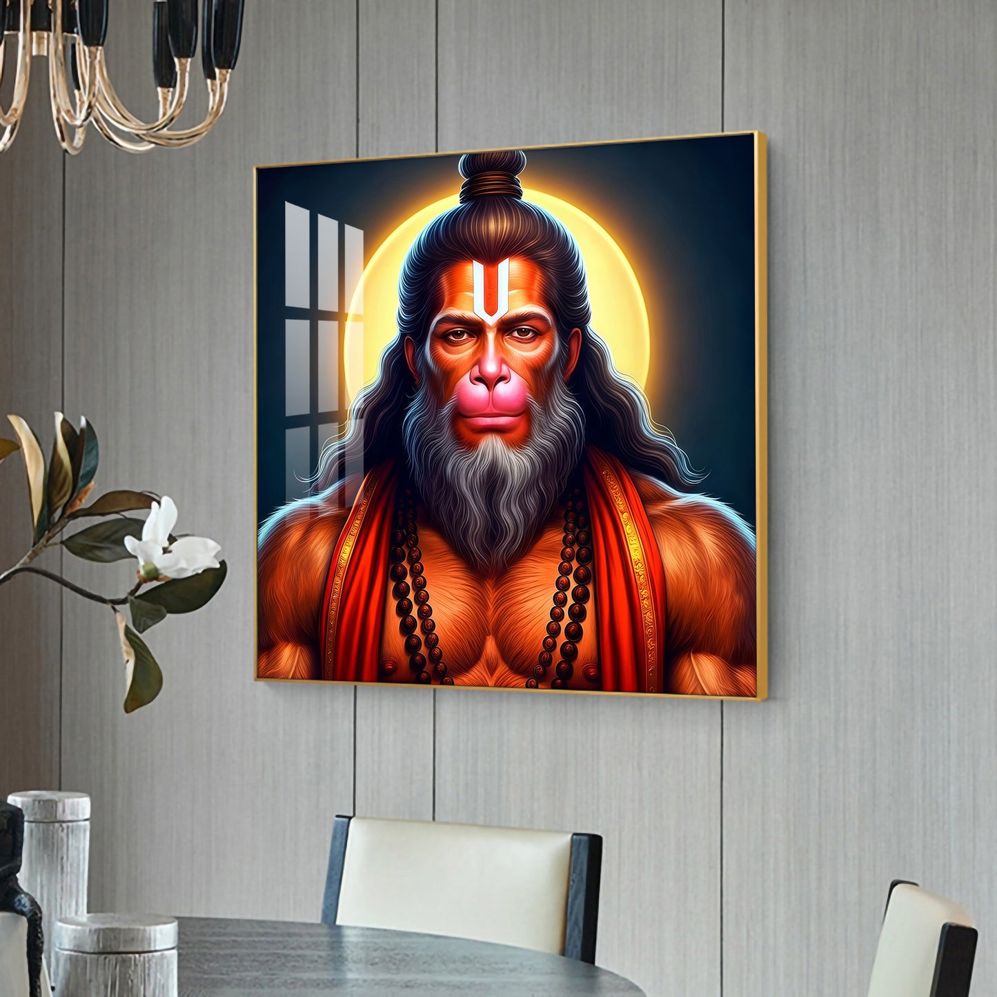 Lord Hanuman Glass Finish Square Wall Art