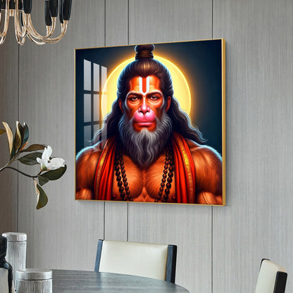 Lord Hanuman Glass Finish Square Wall Art