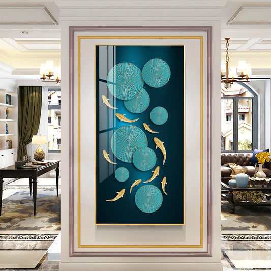 Azure Elegance Glass Finish Vertical Wall Art