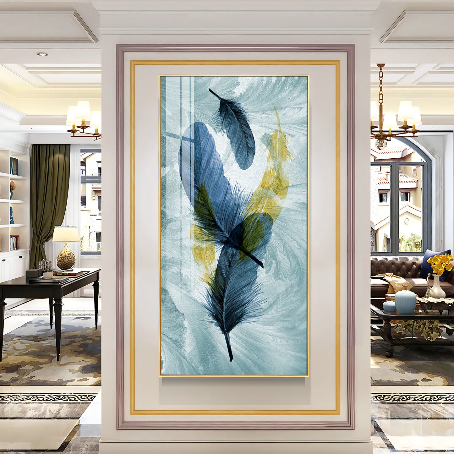 Celestial Plume Glass Finish Vertical Wall Art