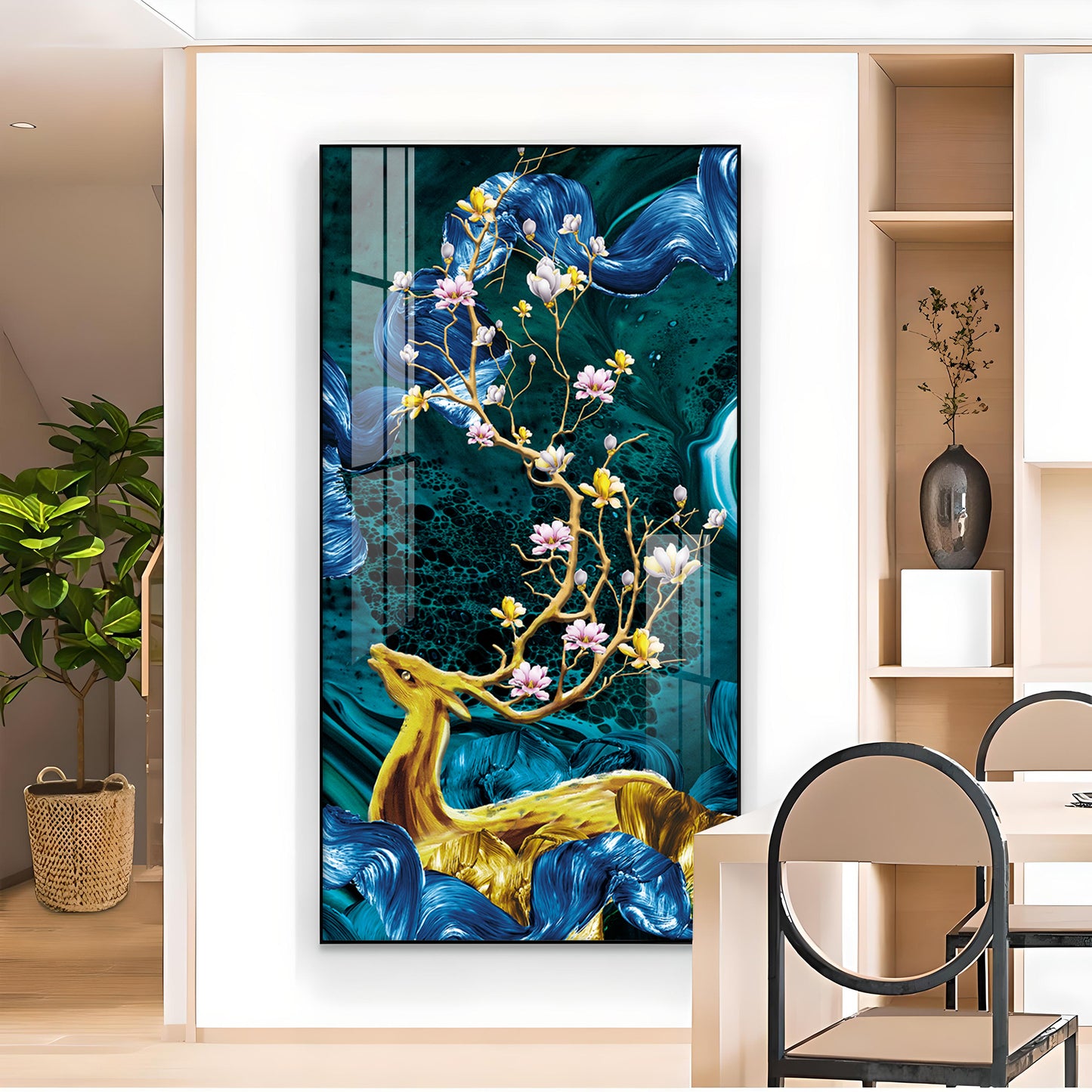 Deer’s Serenade Glass Finish Vertical Wall Art